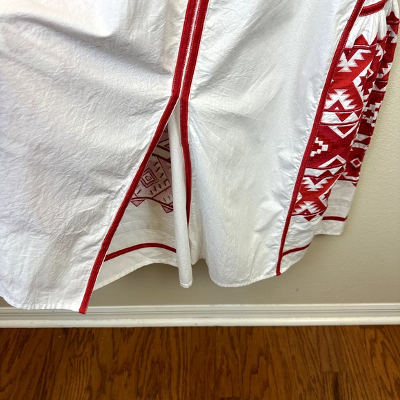 JULIA AMORY Sz Medium Miraflores Embroidered Bohemian Boho Dress Midi Red White - Picture 6 of 8